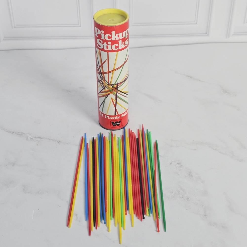 Whitman Pickup Sticks 4403-10 Dexterity Game 40 Count Red Tube 1986 Vintage